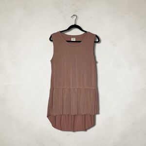 Mote Women's Blush Color Sleeveless Peplum Hem High Low Tunic Top Large